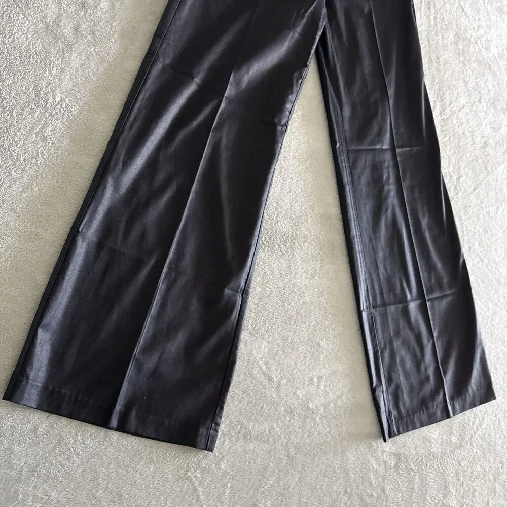 Vintage Women’s Black Formal Pants Wide-Leg Solid Tie Elastic Waist Preppy - Picture 5 of 16